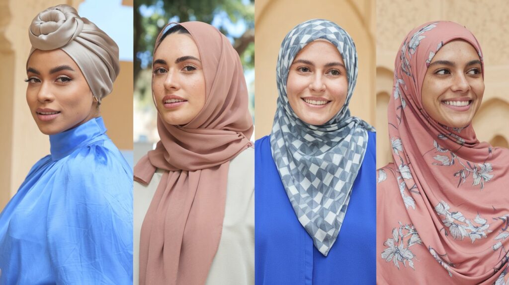 Photo of 4 women earing different trending hijab style, Hijab trends in 2025